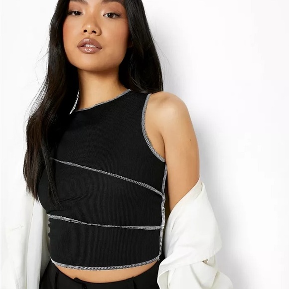 CONTRAST STITCH RACER CROP TOP - Picture 5 of 6